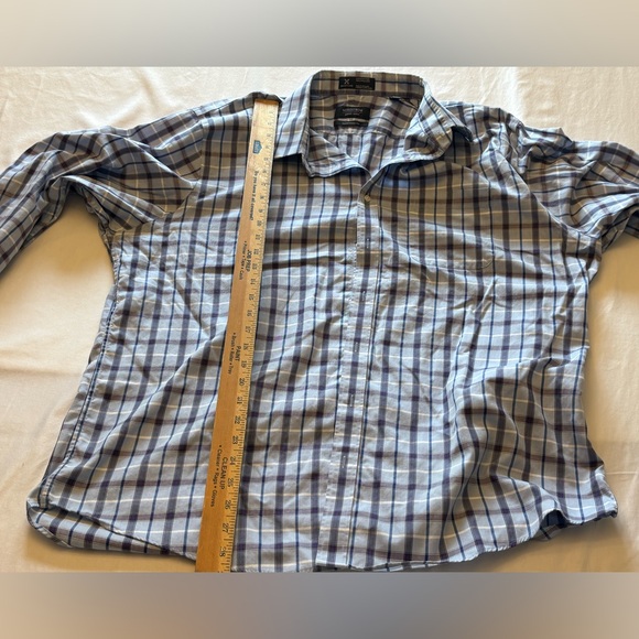 Nordstrom Men's Wrinkle Free Casual Blue and White Plaid Shirt  Neck 18 - Picture 6 of 7